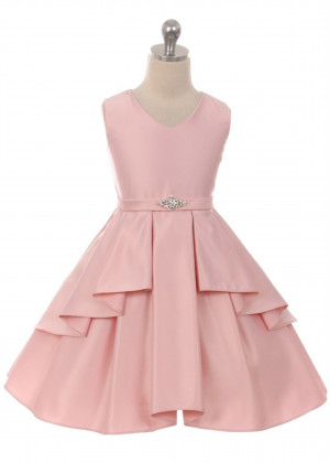 V Neck Satin Wedding Party Dress Flower Girl Dress